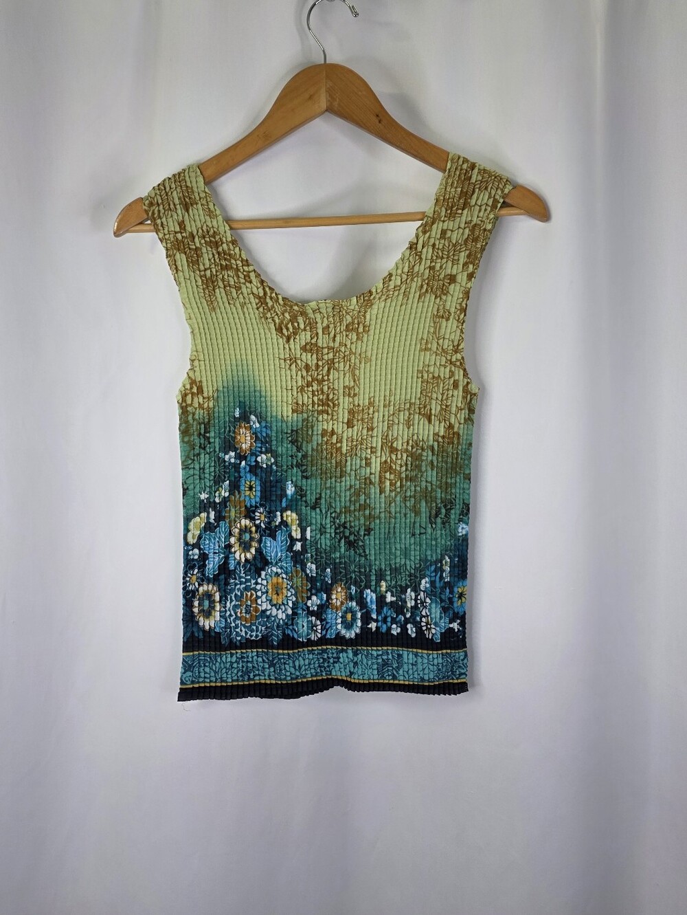 Le Grange Y2K Women's Size Medium Waffle Stretch Blouse Crinkle Blue Floral 2000 - Picture 10 of 14